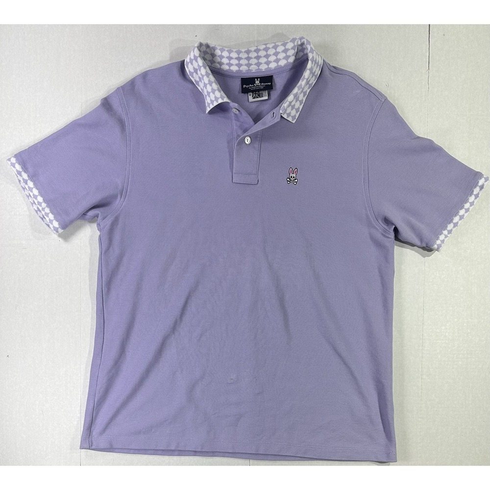 Psycho‎ Bunny Polo Shirt Men's 2XL Lavender Purple Diamond Collar Short Sleevek